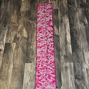 Coach silk  Hot Pink Logo Print Skinny Scarf